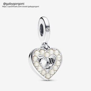 Pandora Pearlescent White Heart Double Dangle Charm